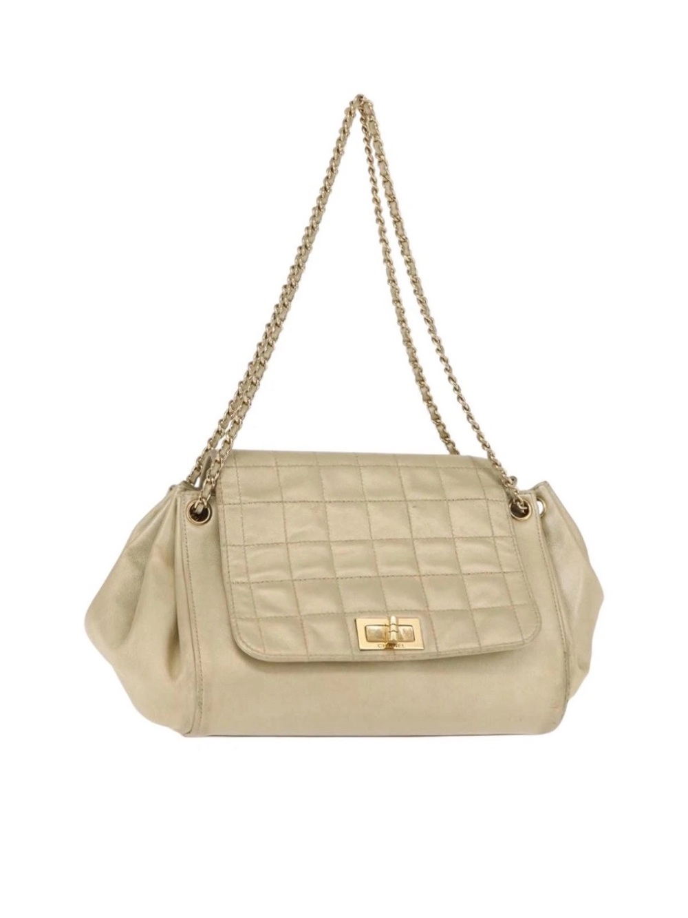 Chanel Quilted Bag purse shoulder Beige Gold Chain cc chocolate bar champagne